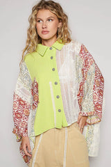 POL Thermal and Crochet Lace Mix Shirt with Floral Pattern Trendsi