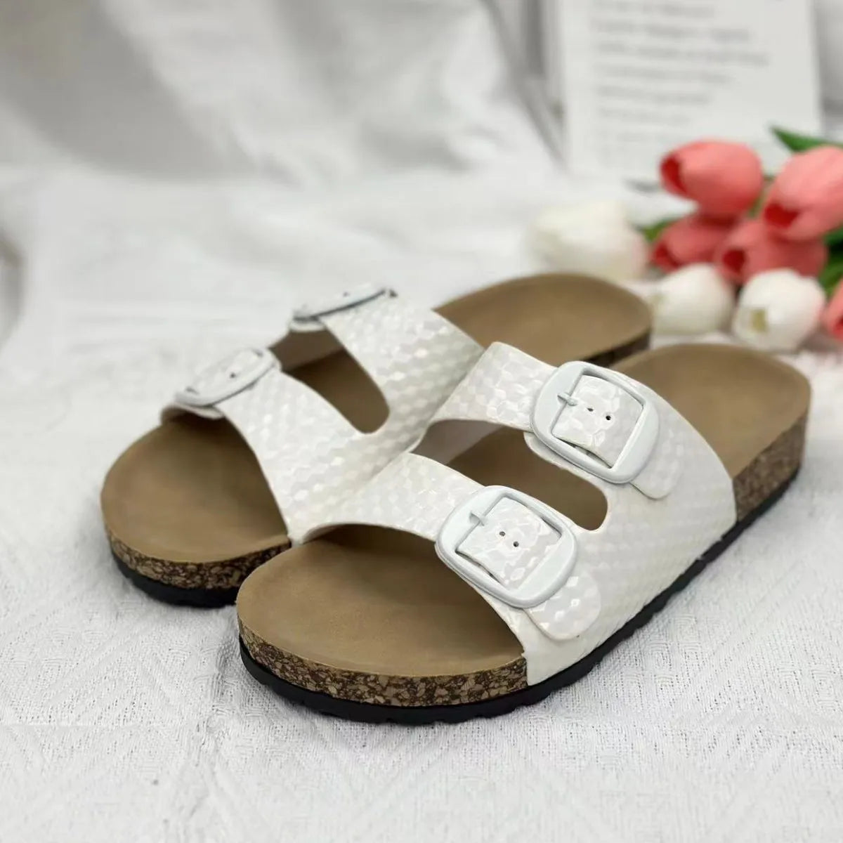 Open Toe Flats Sandals White OutfitFlow