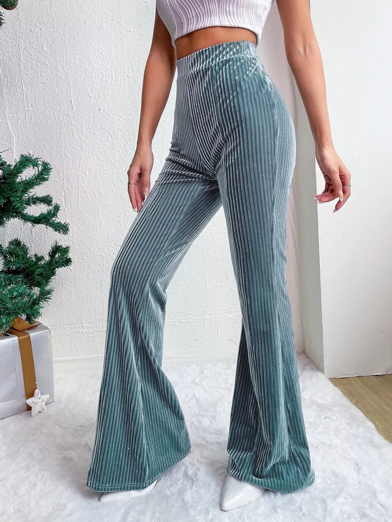Corduroy High Waist Flare Pants OutfitFlow