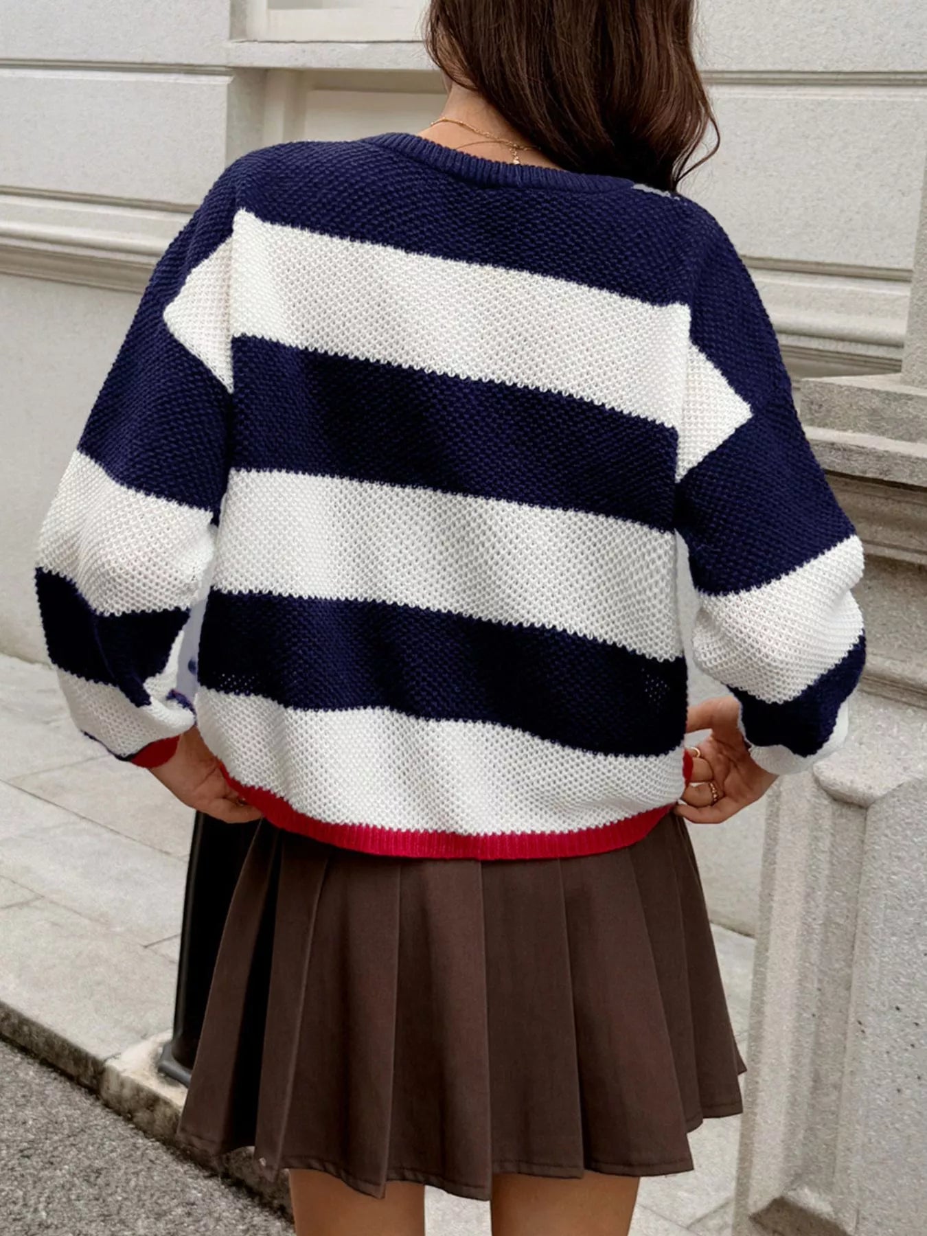Striped Round Neck Sweater OutfitFlow