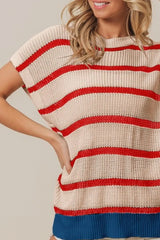 BiBi Fourth Of July Stripe Drop Shoulder Sweater OutfitFlow