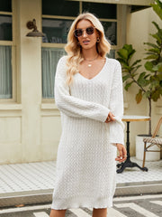 V-Neck Long Sleeve Sweater Dress OutfitFlow