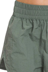 Zenana Windbreaker Smocked Waistband Running Shorts OutfitFlow