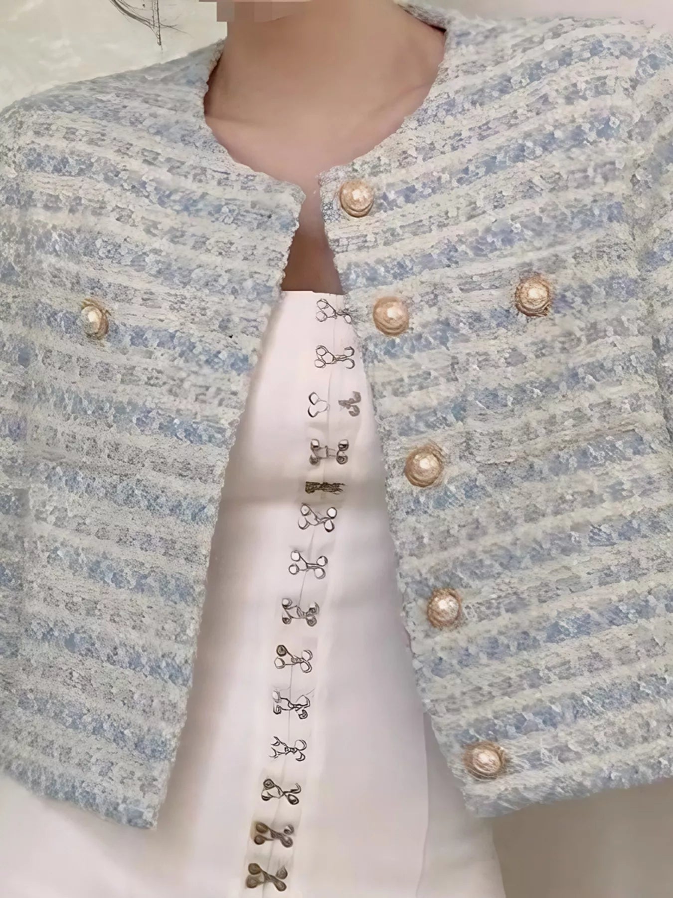 Button Up Cropped Tweed Outerwear OutfitFlow