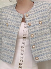 Button Up Cropped Tweed Outerwear OutfitFlow