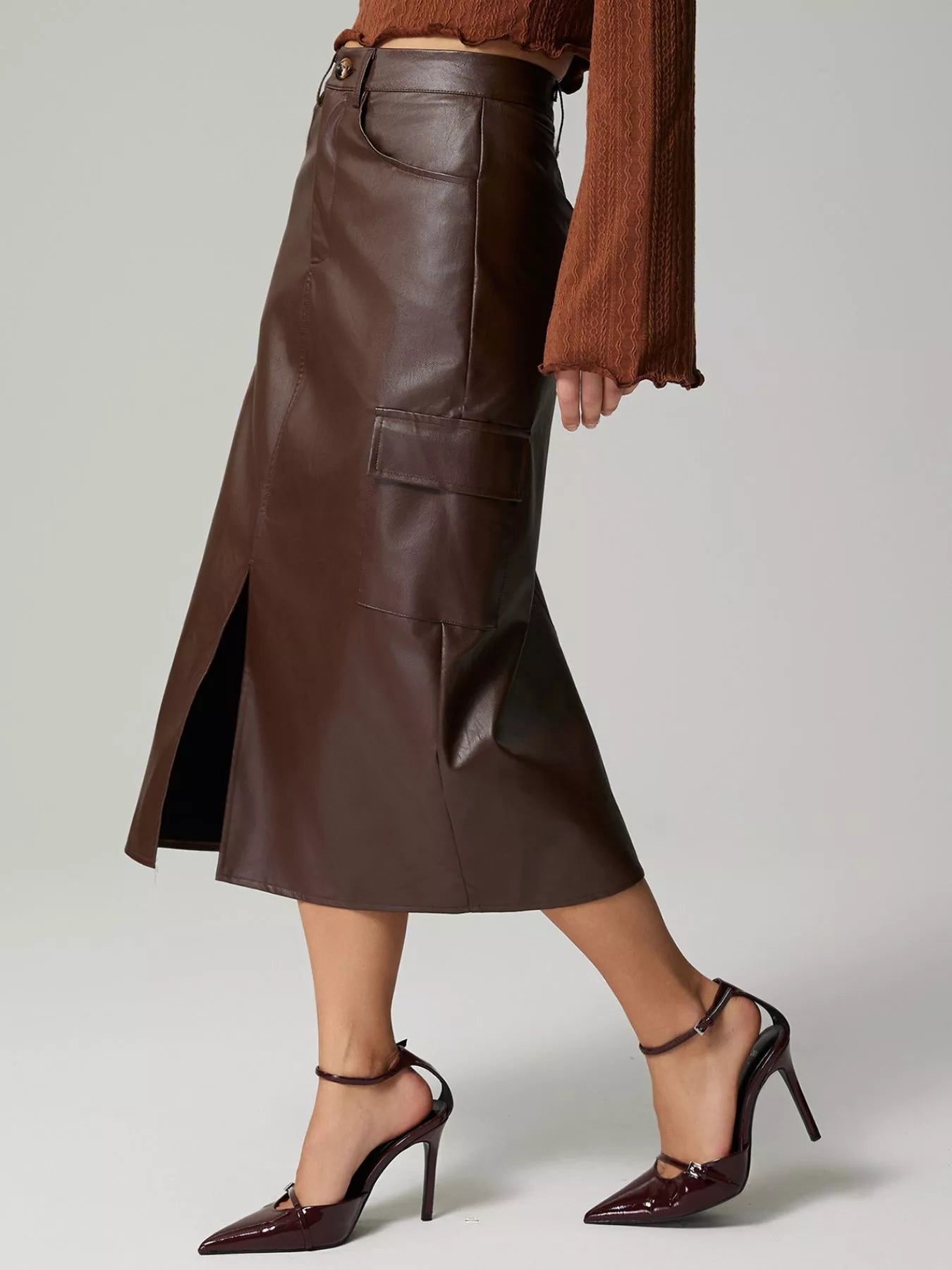 Slit Leather Cargo Skirt OutfitFlow