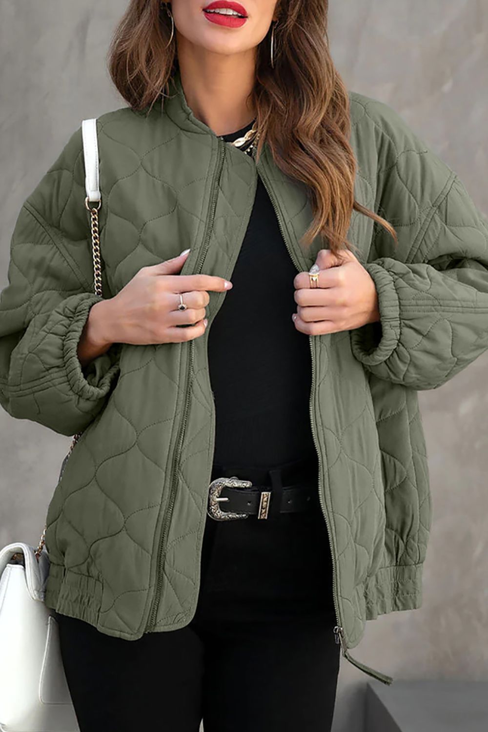 Outfit Flow - Zip Up Drop Shoulder Long Sleeve Puffer Jacket