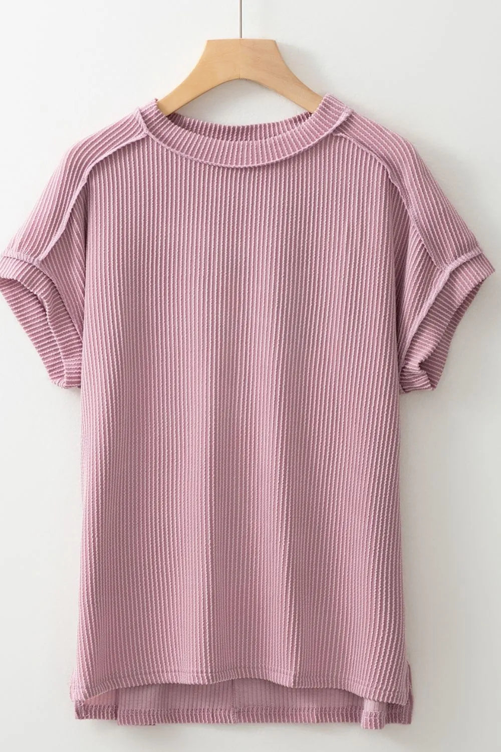 Casual Ribbed Short Sleeve Round Neck T-Shirt OutfitFlow