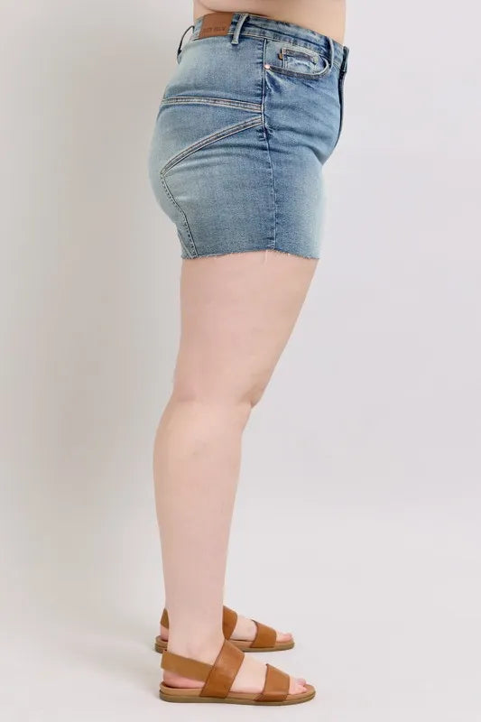 Judy Blue Full Size High Waist Star Seam Detail Denim Shorts Plus Size OutfitFlow