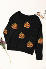 Pumpkin Round Neck Long Sleeve Knit Top OutfitFlow