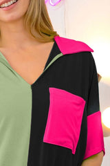 BiBi Slinky Knit Color Block V Neck Front Top OutfitFlow