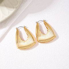 18K Gold-Plated Alloy Ribbed Triangular Hoop Earrings OutfitFlow