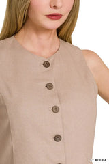 Zenana Linen Button Down Vest OutfitFlow