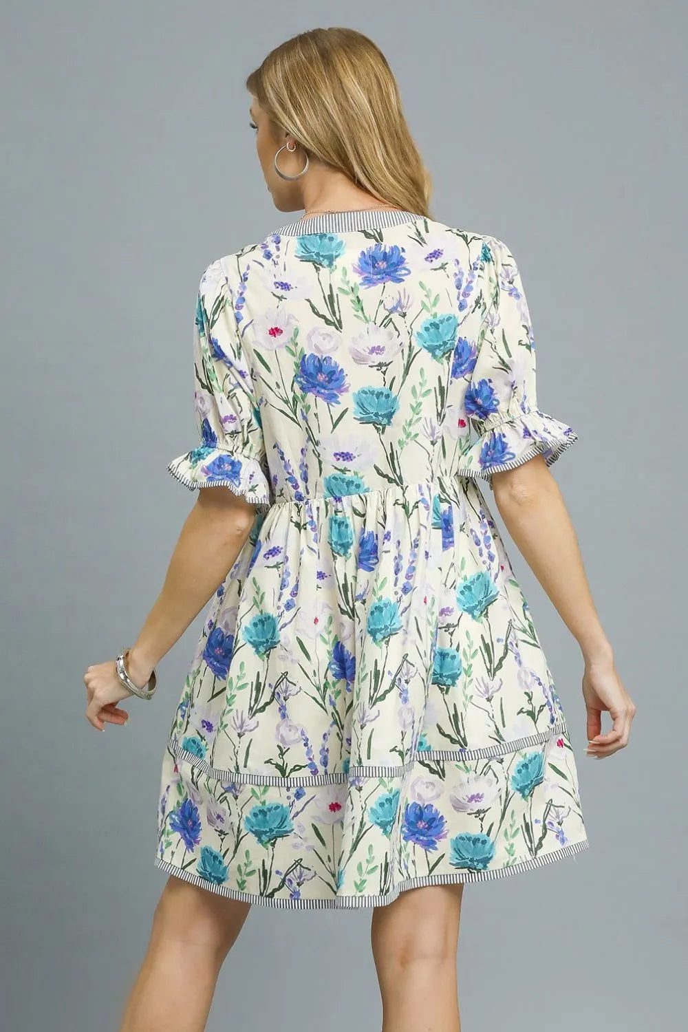 Umgee BabyDoll Floral Striped Hem Mini Dress OutfitFlow