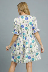 Umgee BabyDoll Floral Striped Hem Mini Dress OutfitFlow