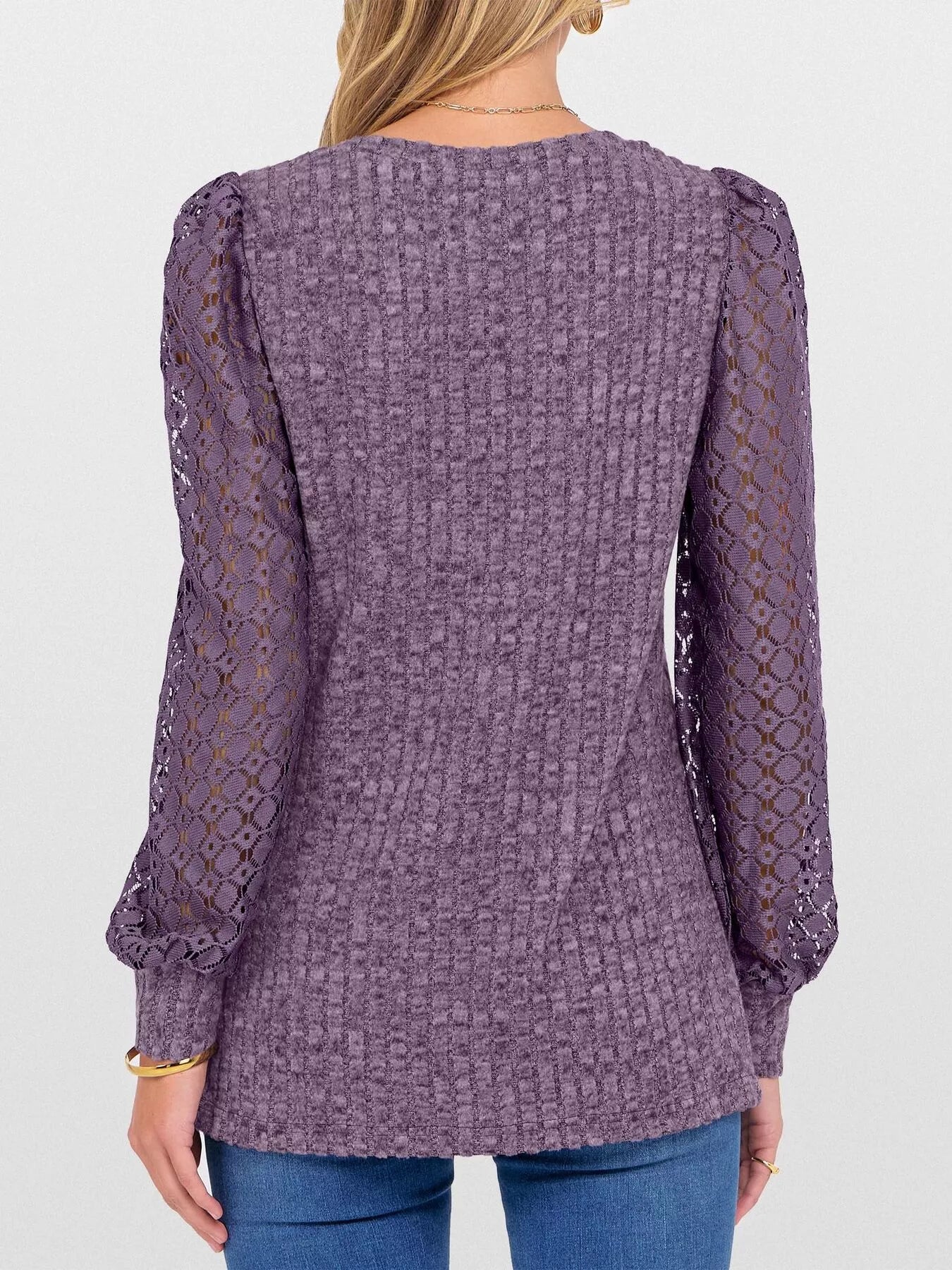 Lace Sleeve V-Neck T-Shirt OutfitFlow