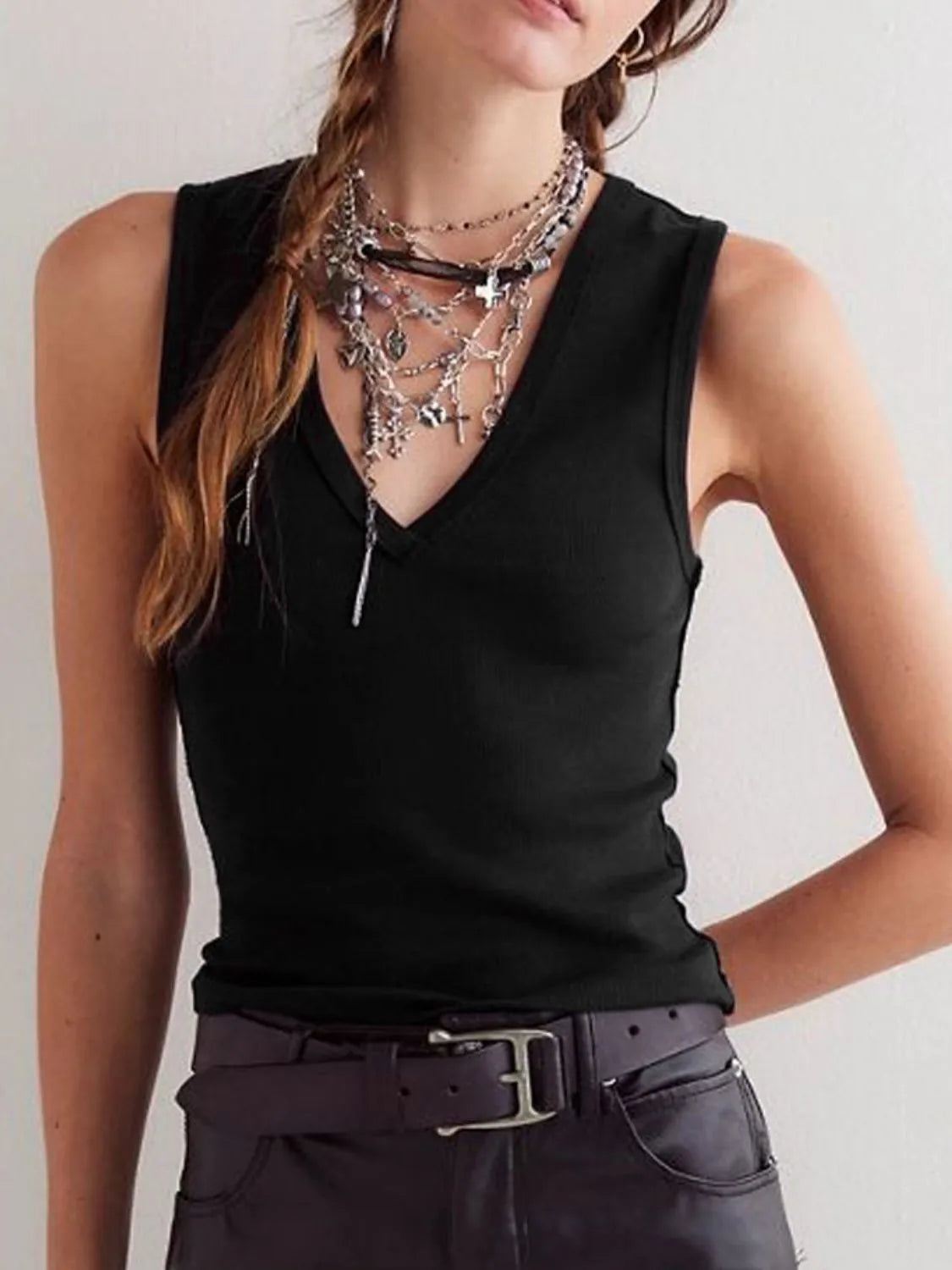 V-Neck Wide Strap Tank OutfitFlow