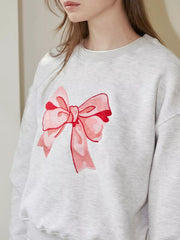 Bow Graphic Round Neck Long Sleeve Sweatshirt OutfitFlow