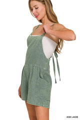 Zenana Washed Double Gauze Tie Back Rompers OutfitFlow