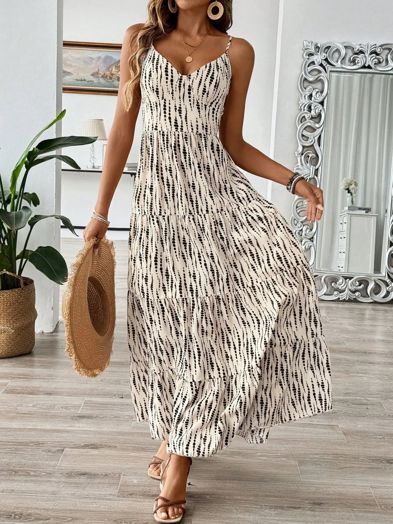 Tie Back Tiered Midi Cami Dress OutfitFlow