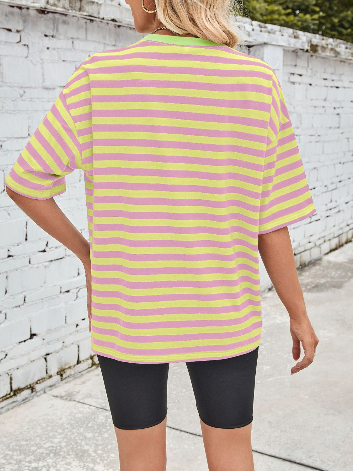 Outfit Flow - Lovelet Striped Round Neck Half Sleeve T-Shirt