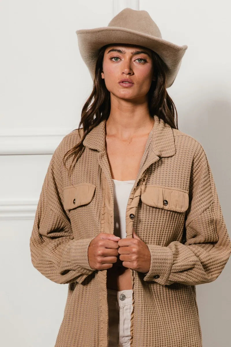 BiBi Heavy Waffle Oversized Shacket OutfitFlow