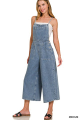 Zenana Denim Medium Washed Wide Leg Overalls Trendsi