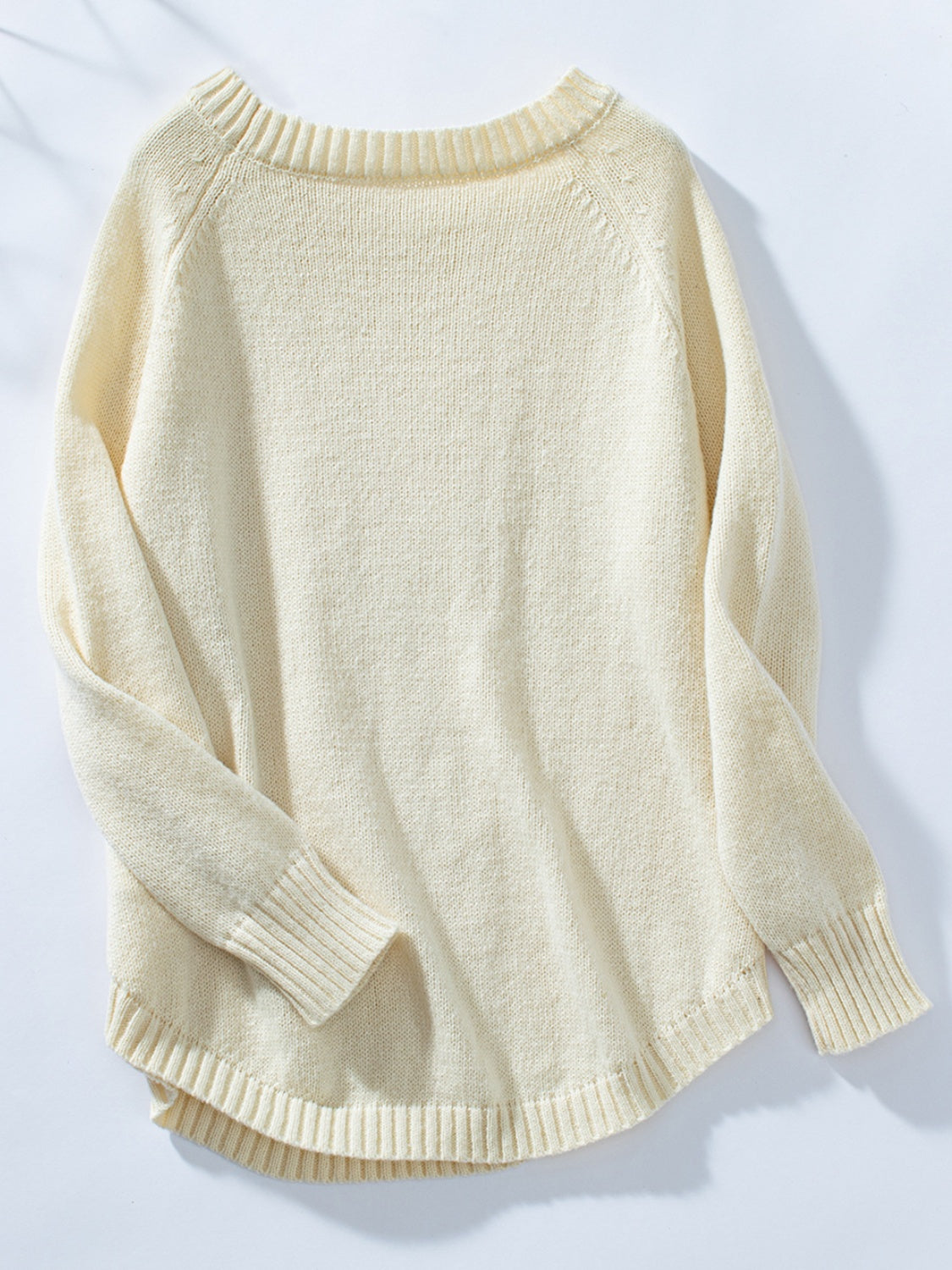 Outfit Flow - Decorative Button Round Neck Raglan Sleeve Sweater