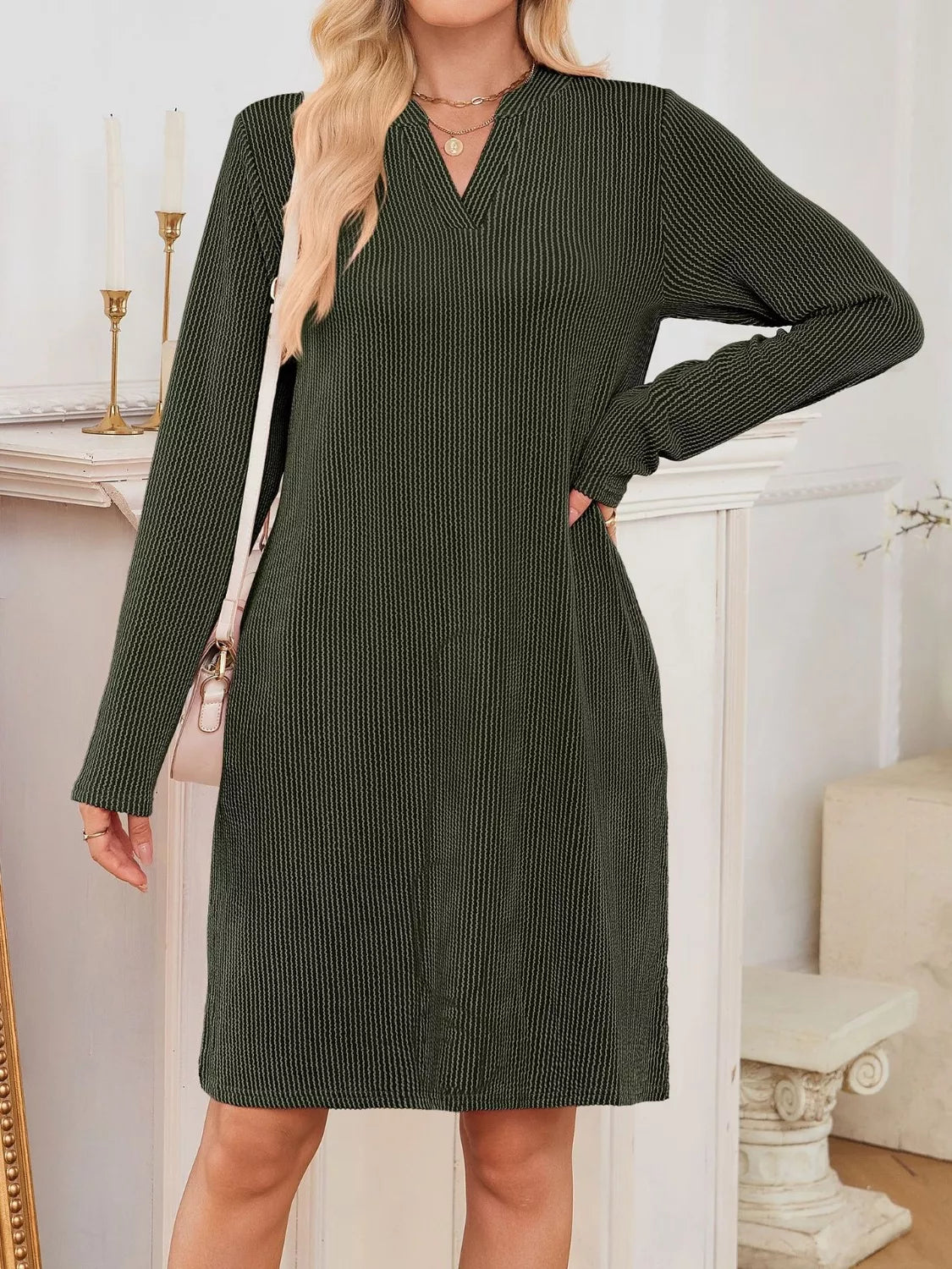 Casual Ribbed Knit Long Sleeve Dress Trendsi