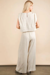 VERY J Solid Woven Top & Pants Set OutfitFlow