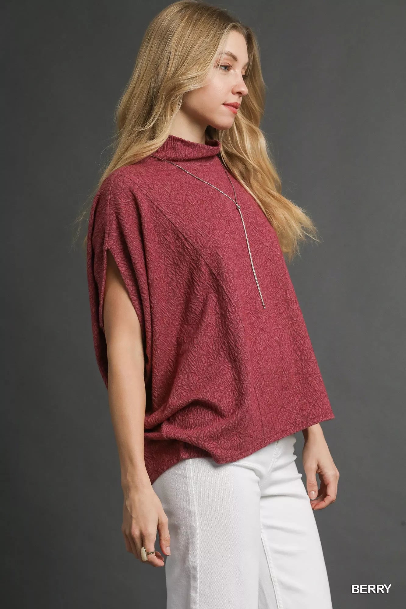 Umgee Textured Mock Neck Relaxed Top OutfitFlow