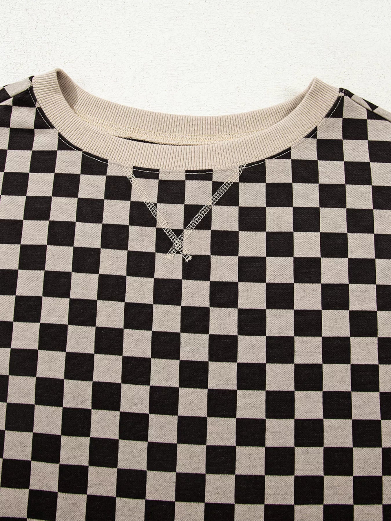 Mixed Checkered Pattern Patchwork High Low Casual Top OutfitFlow