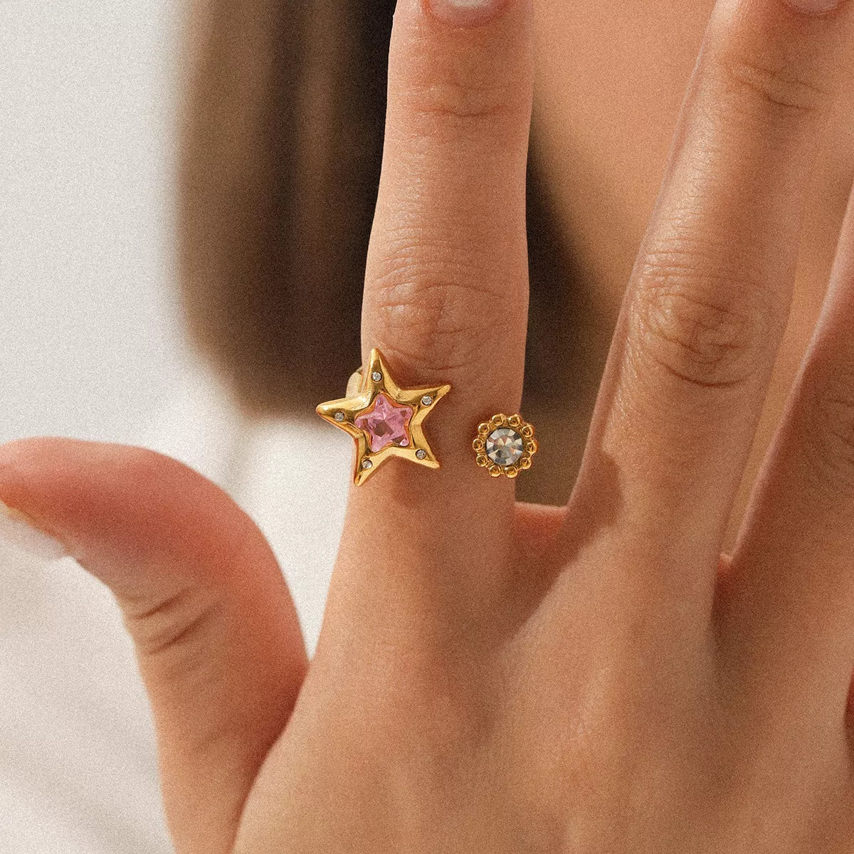 18K Gold-Plated Zircon Star Open Ring OutfitFlow
