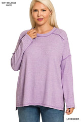 Zenana Full Size Melange Hacci Exposed Seam Hi-low Tee Plus Size OutfitFlow