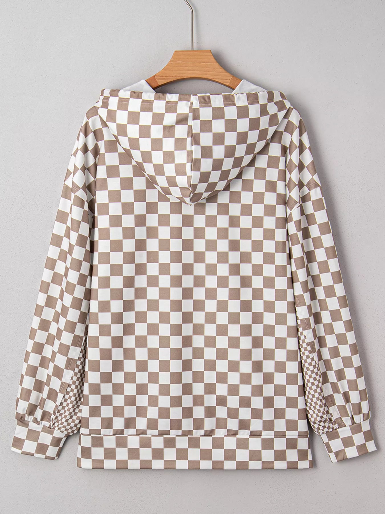 Checkered Pattern Oversized Drawstring Hoodie OutfitFlow