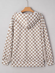 Checkered Pattern Oversized Drawstring Hoodie OutfitFlow