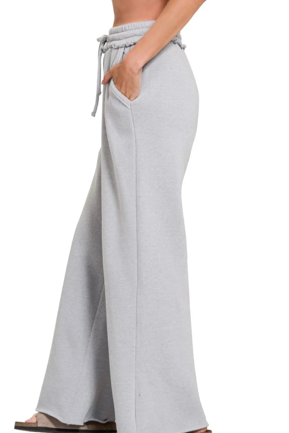 Zenana Fleece Exposed Seam Wide Leg Sweatpants OutfitFlow