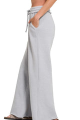 Zenana Fleece Exposed Seam Wide Leg Sweatpants OutfitFlow