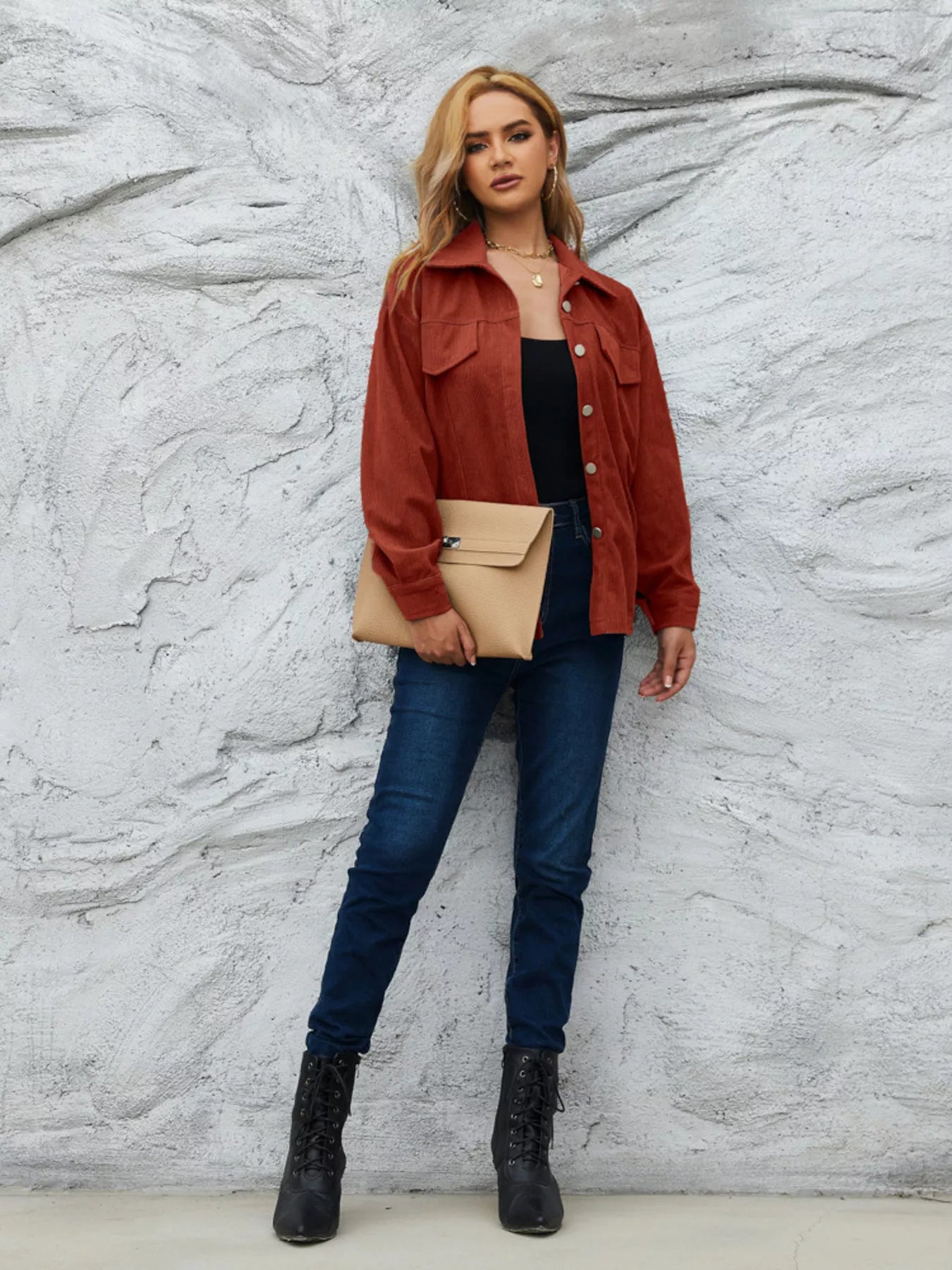 Casual Corduroy Button-Down Jacket OutfitFlow