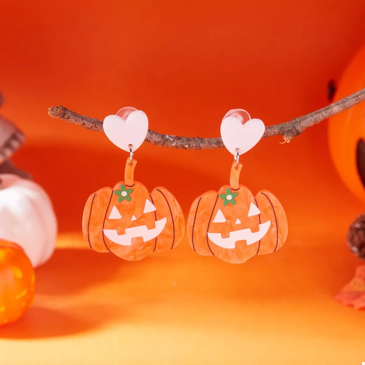 Halloween Pumpkin Heart Drop Earrings OutfitFlow