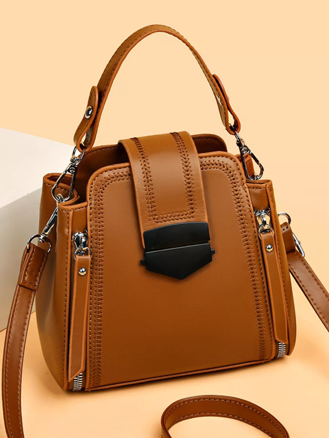 Leather Bucket Crossbody Bag OutfitFlow