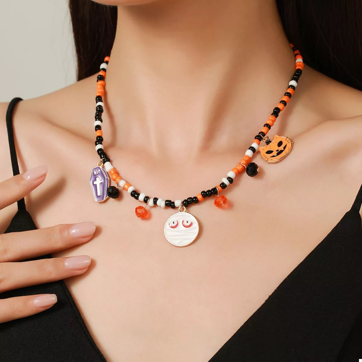 Halloween Charm Beaded Necklace OutfitFlow
