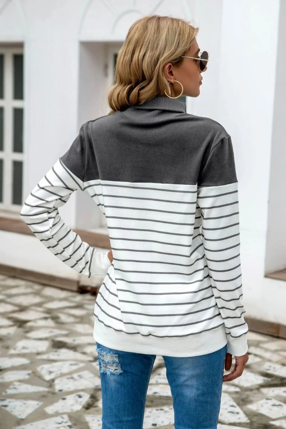 Striped Contrast Turtleneck Sweater OutfitFlow