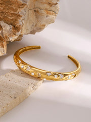 Stainless Steel Inlaid Rhinestone Cutout Bracelet OutfitFlow