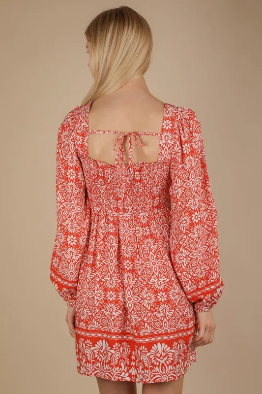 VERY J Printed Smocked Chest Boho Mini Dress OutfitFlow