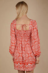 VERY J Printed Smocked Chest Boho Mini Dress OutfitFlow