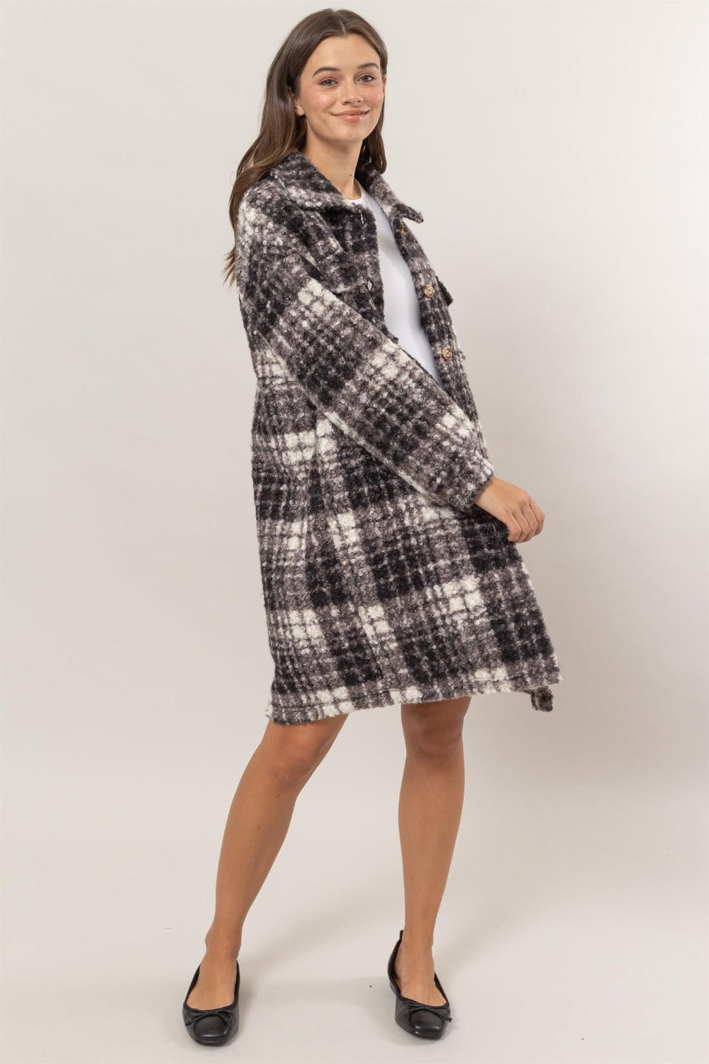 HYFVE Plaid Button Down Longline Jacket