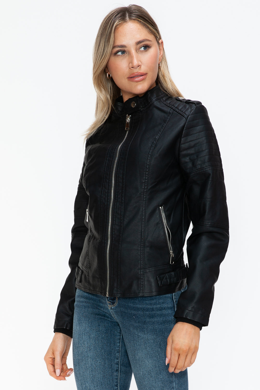 Outfit Flow - Snobbish PU Leather Biker Jacket with Side Zip Pockets