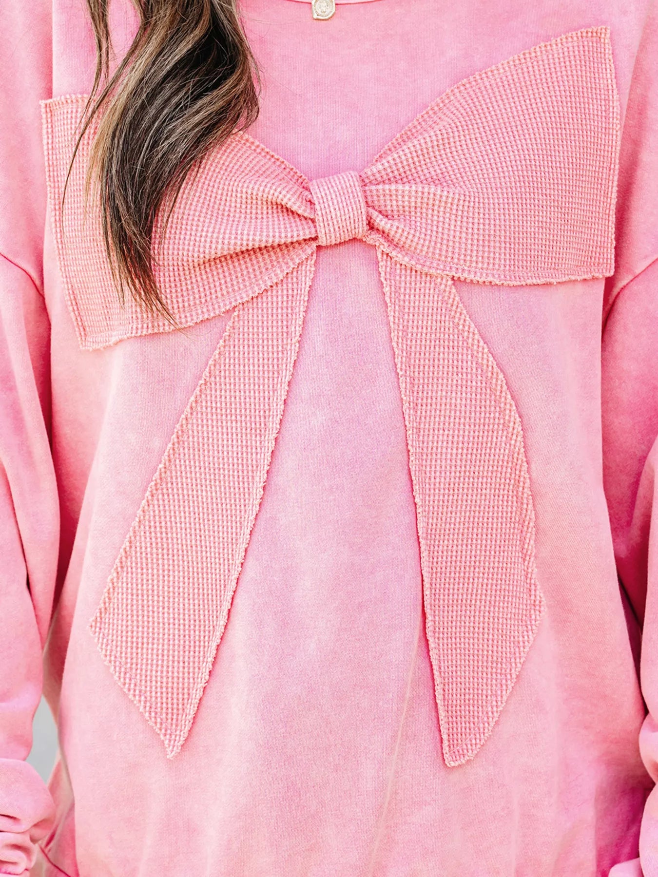 Mineral Wash Bow Patchwork Sweatshirt OutfitFlow