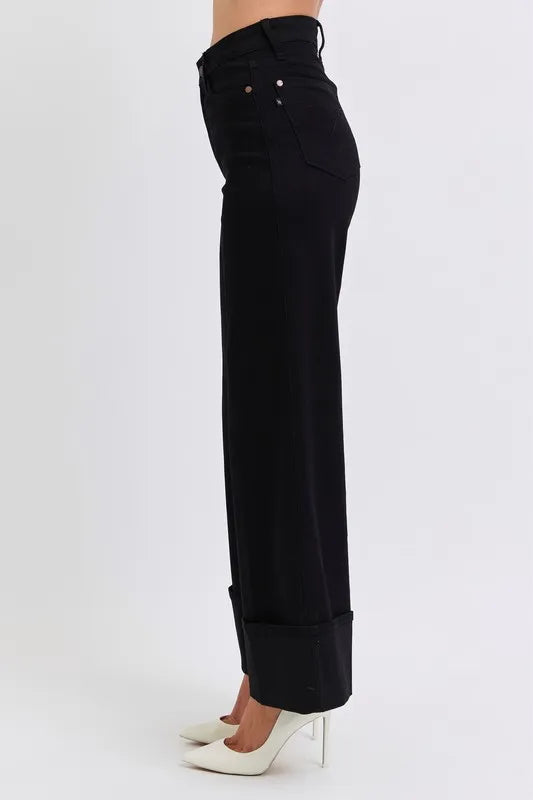 Judy Blue Full Size High Waist Reto Wide Leg W/ Cuff Plus Size OutfitFlow